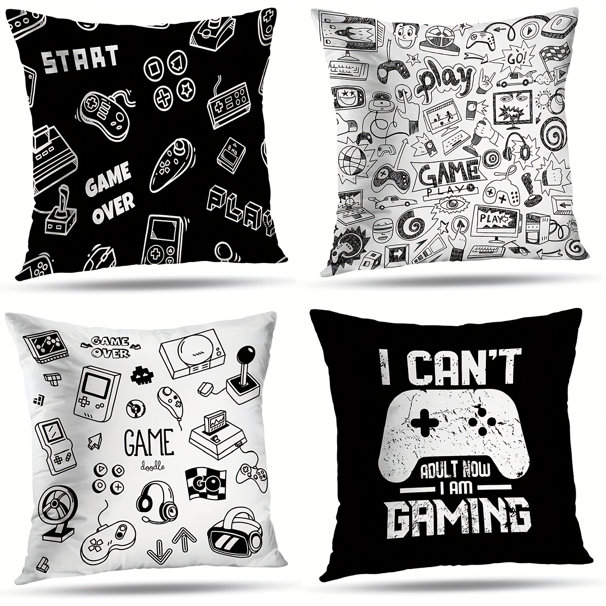 TEMU 4pcs Game Player Pillowcase Suitable For Game Player Room Decoration 18x18 Inch 4pcs Set Computer Game Graffiti Decorative Pillowcase Video Game