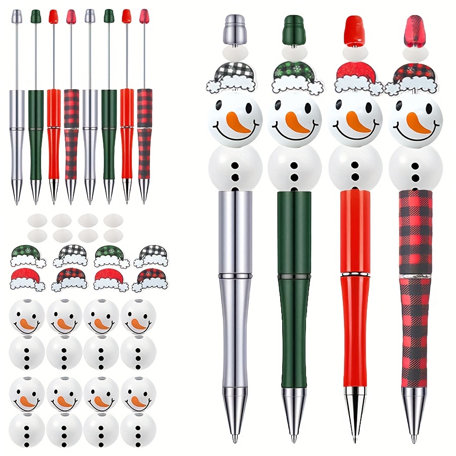 

40pcs Christmas Snowman Pen Set - Diy Kit 1mm Ink Ballpoint , Wooden & , For Keychains, Bracelets, Necklaces - For Office & School Supplies