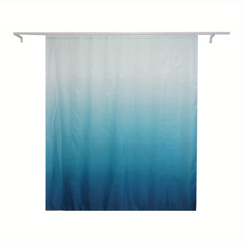 

1pc Gradient Blue Shower Curtain Polyester Water-resistant Bath Curtain With 12 C-type Hooks, Machine Washable, Fashion Weave Unlined Curtain For Bathroom Privacy And Wet-dry Separation