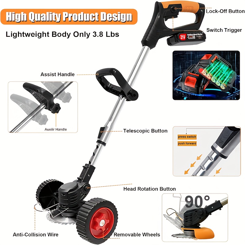 Portable Home Electric Lawn Mower, Yard Weeder/ Lawn Mower with 3 Models of Blades And Two High Capacity Lithium-Ion Batteries, Strong Power, Lots of Gifts, Suitable for Lawn Yard Garden, Gifts for Father Husband, Father'S Day Gift