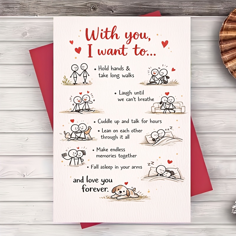 TEMU 1 Envelope And 1 Greeting Cardromantic I Want To Greeting Card For Girlfriend Boyfriend Husband Wife Anniversary Valentines Date Night Greeting