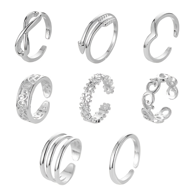 TEMU 8pcs Summer Beach Vacation Knuckle Foot Ring Open Toe Rings Set For Women Ring Adjustable Jewellery Wholesale