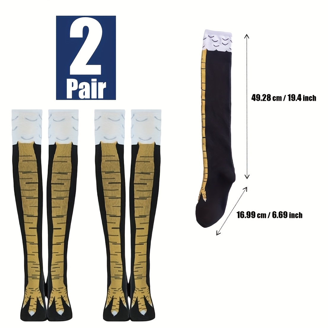 TEMU Set Of 2 Novelty Knee-high Socks Featuring A Turkey Design, Complete With 3d Animal Paw Details. Ideal For Gym Wear Or As A Costume Accessory,