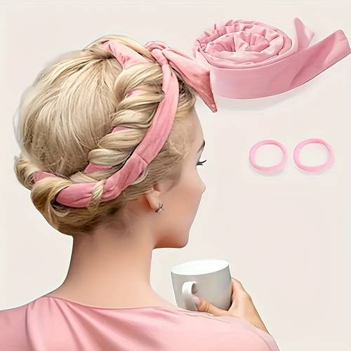 kurzlocken für damen ohne hitze mit rosa haarklemme - weiche schlaflockenbänder für natürliche , sanftes diy-styling-tool für lockiges haar, haarstyling-zubehör | rosa haarklemme | bequemes kopfbedeckung, haarstyling-tools