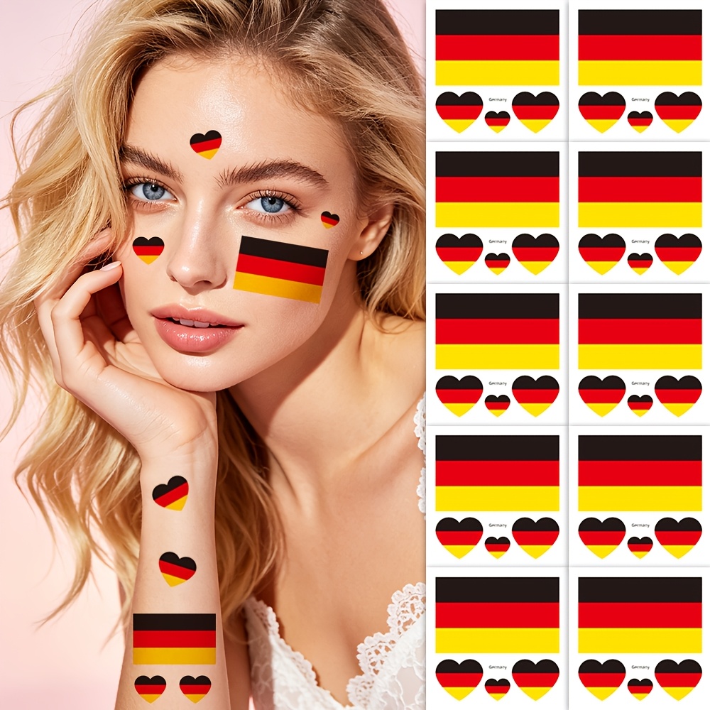 10sheets Germany Football Face Temporary Tattoos,waterproof Flag Soccer Tattoos Stickers For Sports Fan Celebration Party,country Flag Sports Event Tattoos Fans Adults Body Art