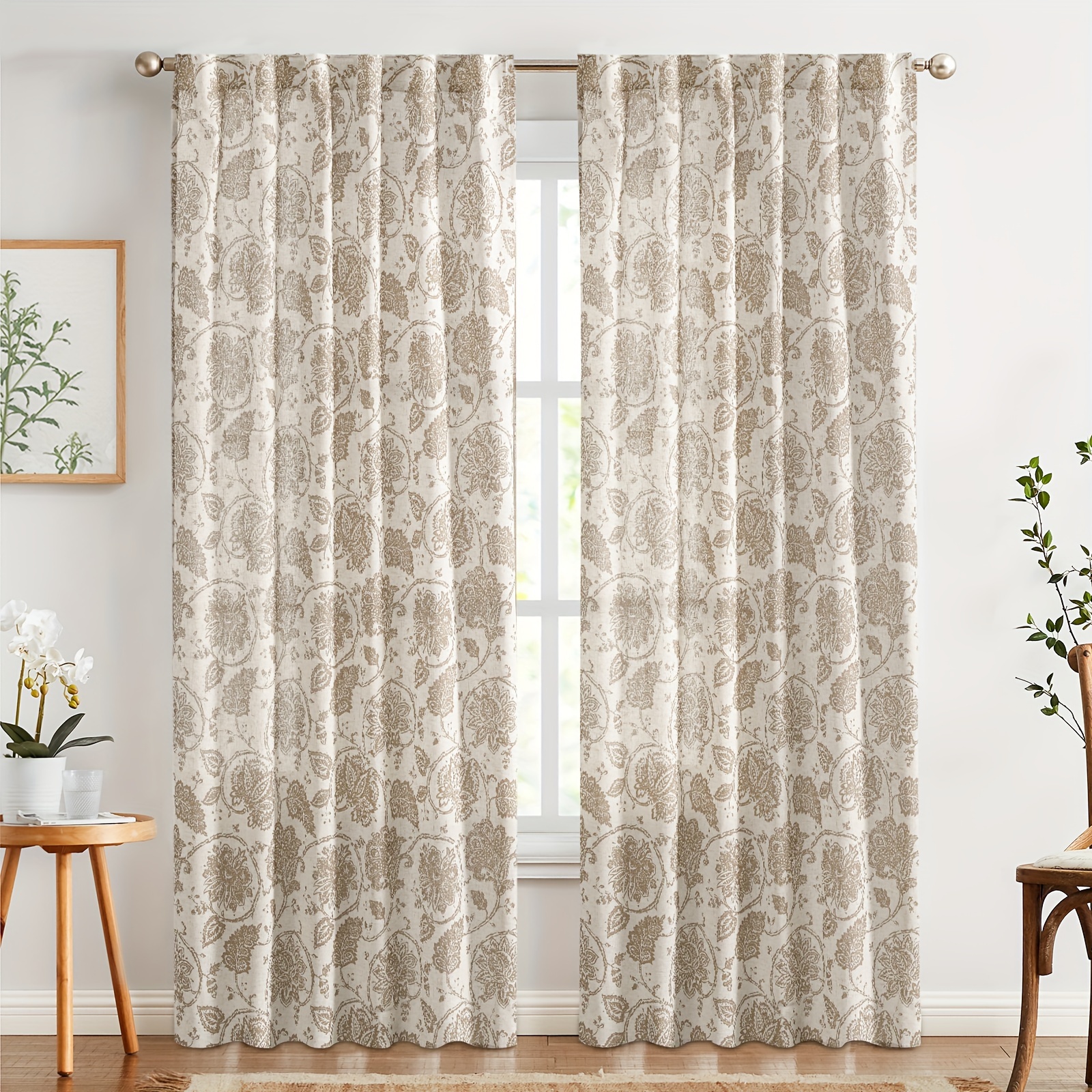 

Collact Linen Curtains For Living Room, Taupe Floral Paisley Patterned Curtains 63 Inch Length, Light Filtering Ikat Drapes For Bedroom, Vintage Farmhouse Window Treatments, Back Tab 2 Panels, Taupe