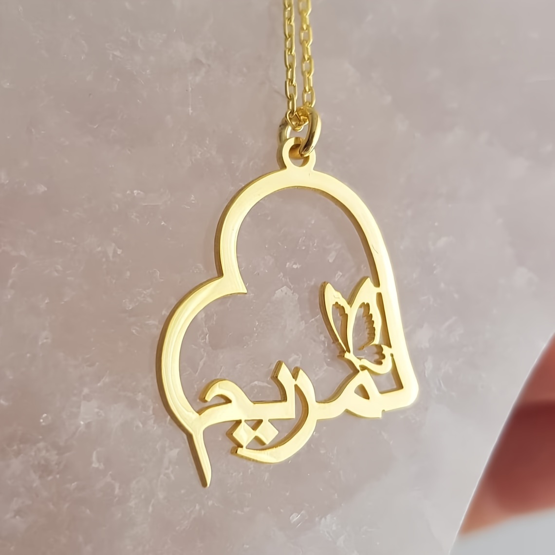 personalized heart-shaped arabic name necklace with   pendant, 18k gold plated stainless steel - perfect gift for her, suitable for   and special occasions details 4