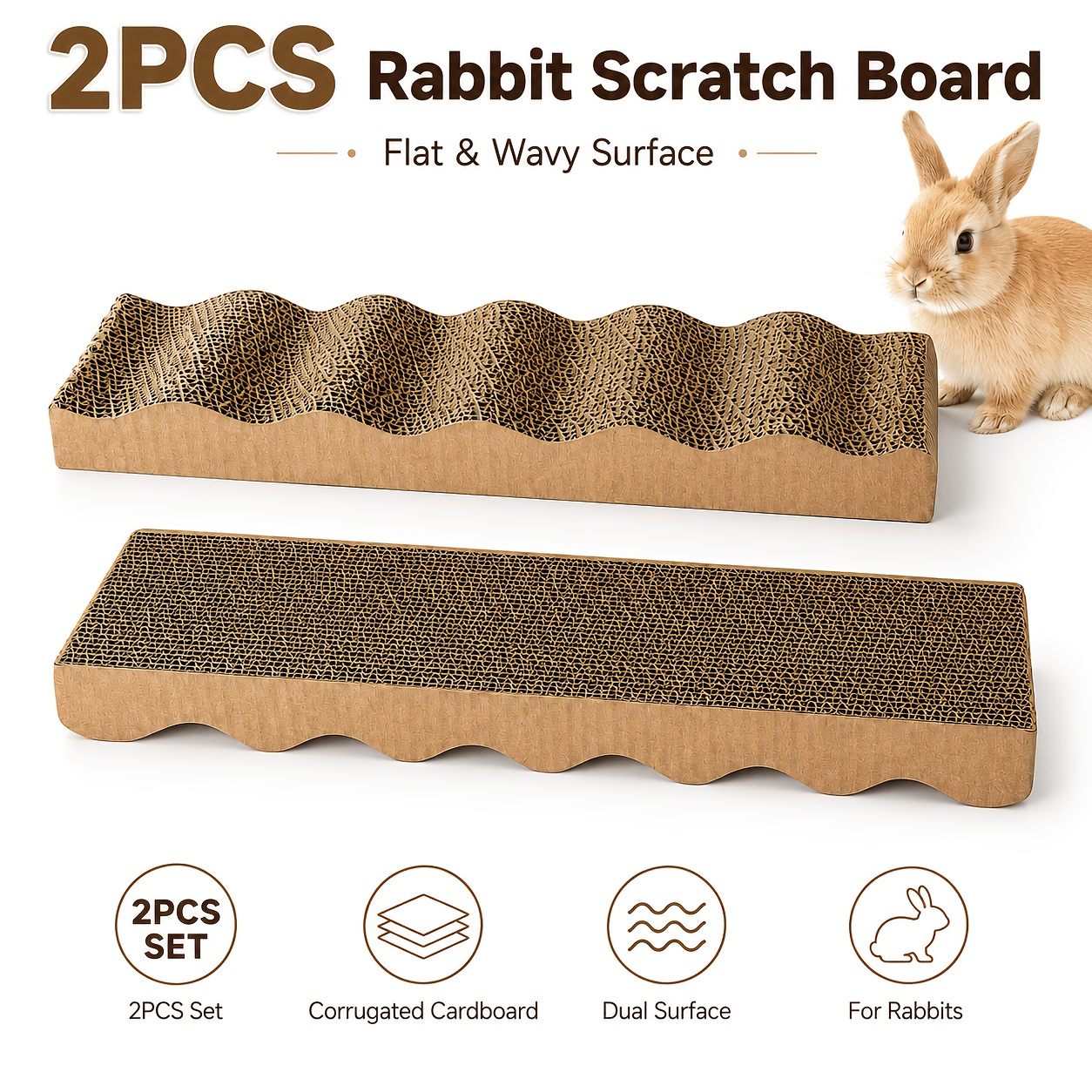 TEMU 2-pack Bunny Scratch Pads Suitable For Rabbits - Dual-surface Flat & Wave Corrugated Cardboard Board With Wave, 18.11in Rabbit Activity Toy For