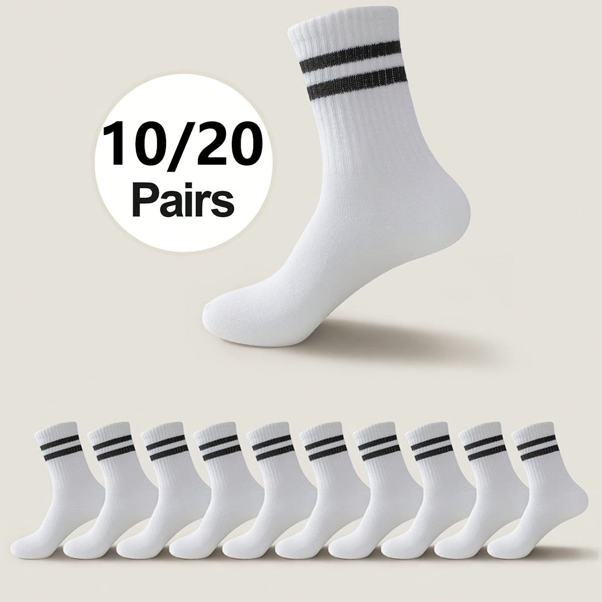 

20pcs Men's Striped Crew Socks - Breathable, Anti-odor & Sweat-wicking Casual Mid-calf Socks For Casual Attire