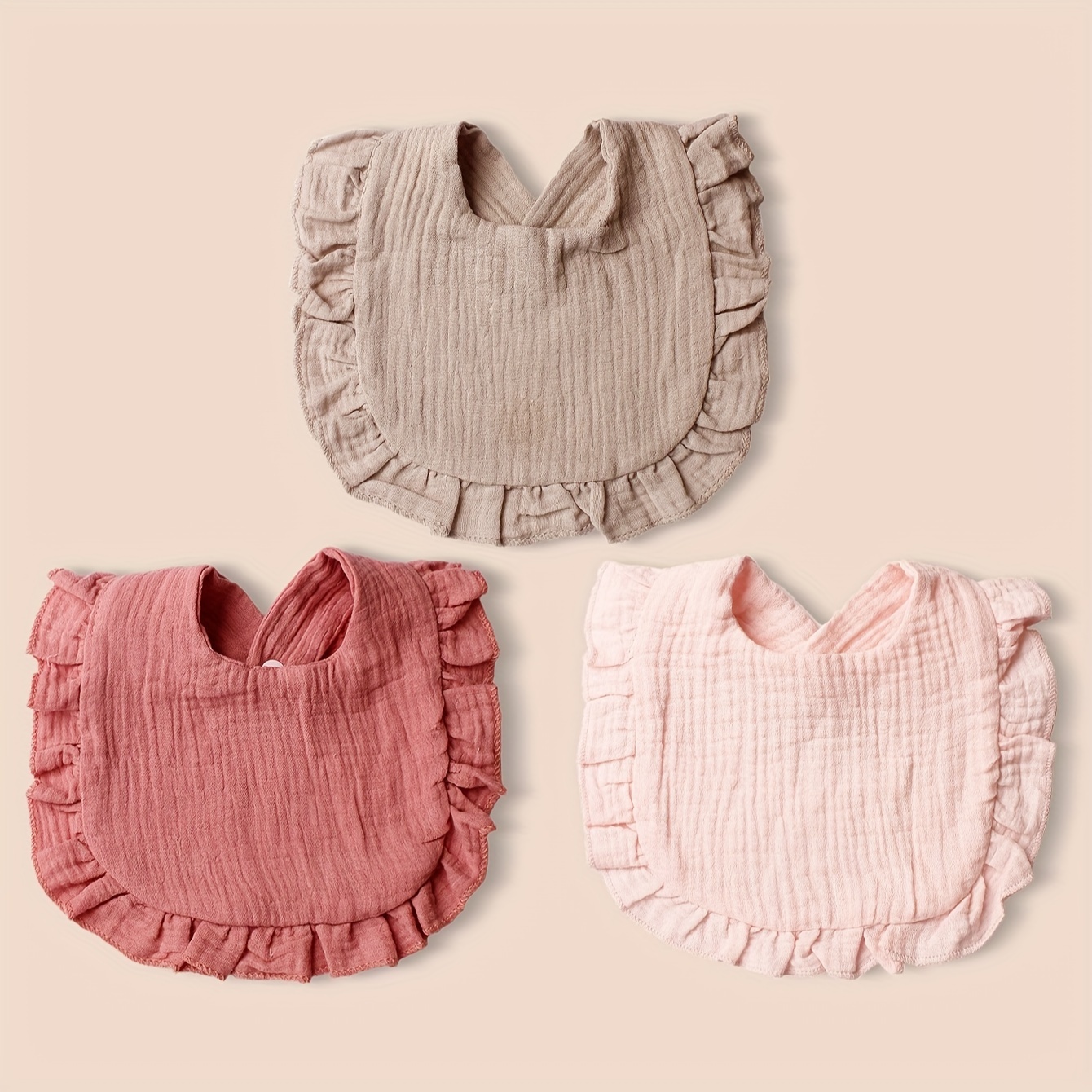 10pcs Baby Solid Color Bibs with Lace, Cute Infant Bibs