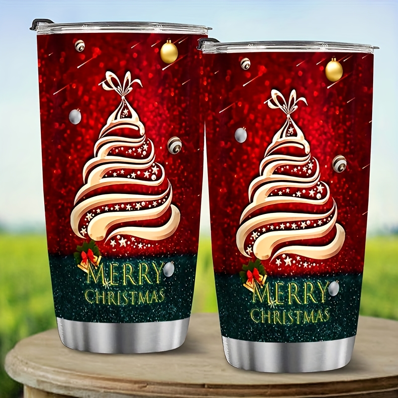 TEMU 1pc 20oz Large Capacity Stainless Steel Vacuum Insulated Christmas Tumbler- Reusable, Hand Wash Only, Gift For Family&