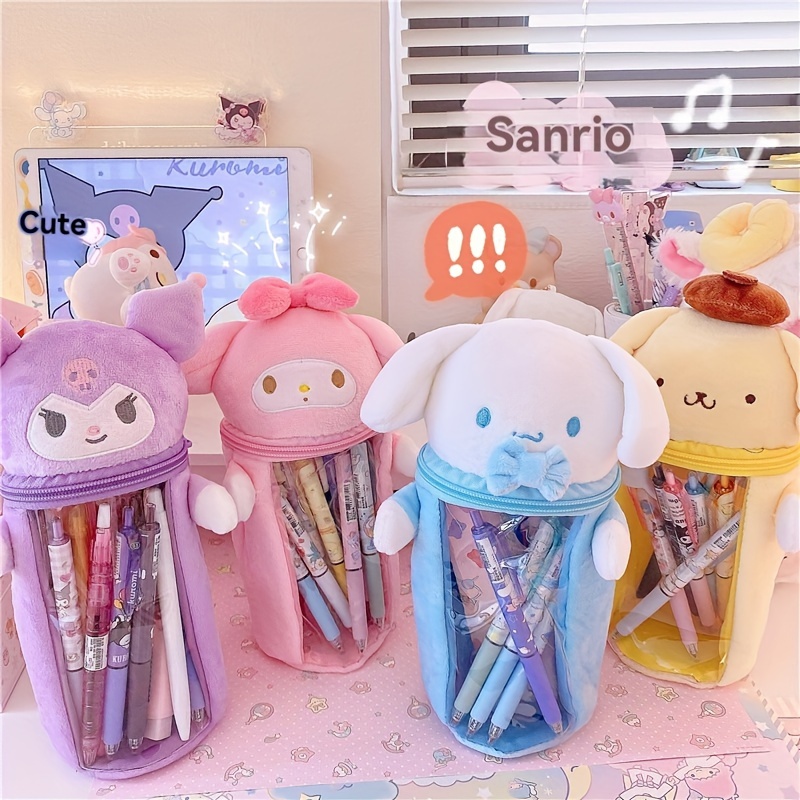 

1pc Series Plush Shaped Large Capacity Pen Holder, Cartoon Anime Hello Kitty, Cinnamoroll, Kuromi, My Melody, Pudding Dog, Pompompurin, Half Transparent Pencil Case, Organization Storage Bag