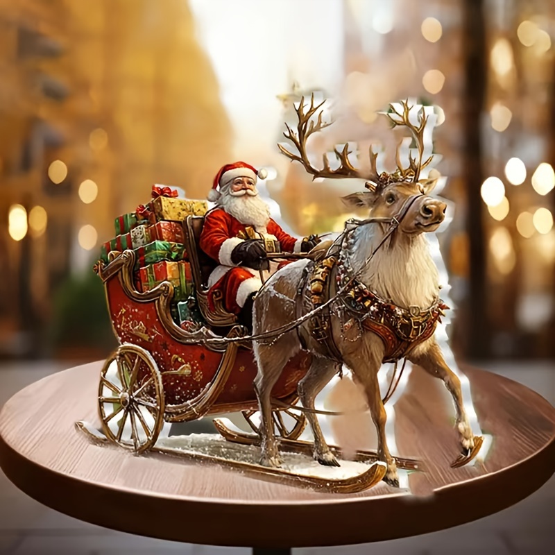 

2d Acrylic ~ Carriage Santa Claus Decoration Pendant, Holiday Decoration Pendants, Backpack Decoration, Key Chain Pendant, Car Rearview Mirror Decoration, For , Christmas Decoration