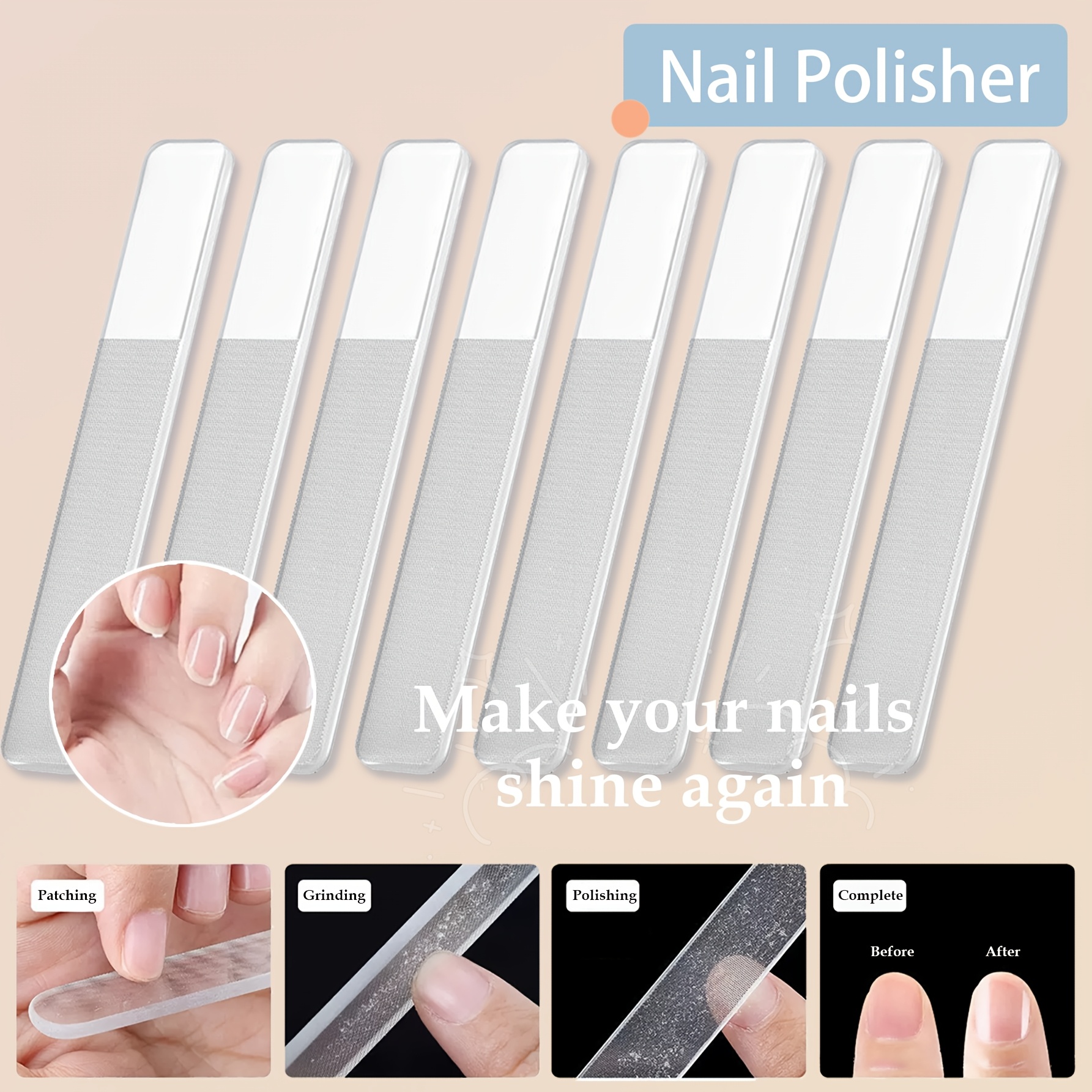 

8pcs Gloss Nail Files And Buffers Set, Hypoallergenic Board Nail Polishing Tools, Professional Manicure Pedicure Kit And Smooth Nails