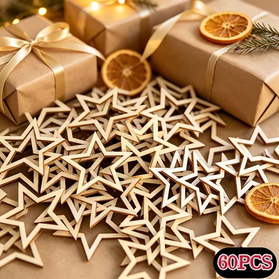 TEMU 60pcs Wooden Hollow Pentagram Blank Decorative Pieces, Diy Painting And Graffiti Creation, Suitable For Festive Decorations Such As Christmas,