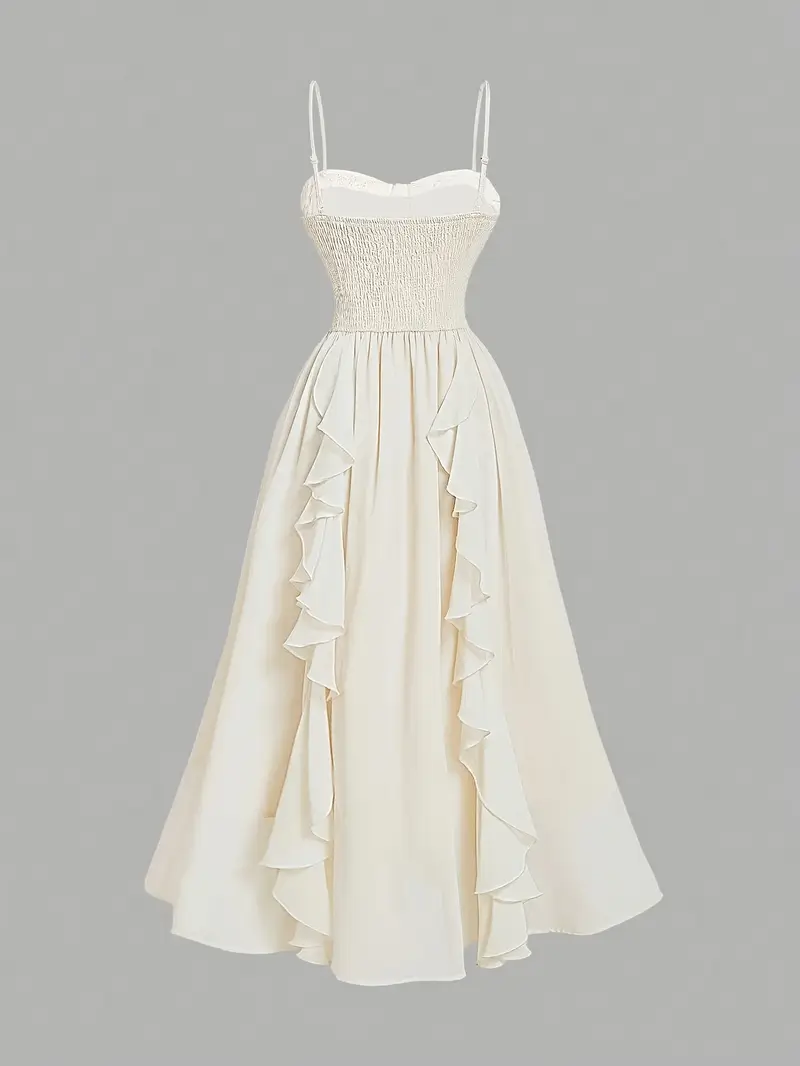 elegant jacquard ruffle hem midi dress lace waist adjustable - Temu elegant jacquard ruffle hem midi dress lace waist adjustable - Temu