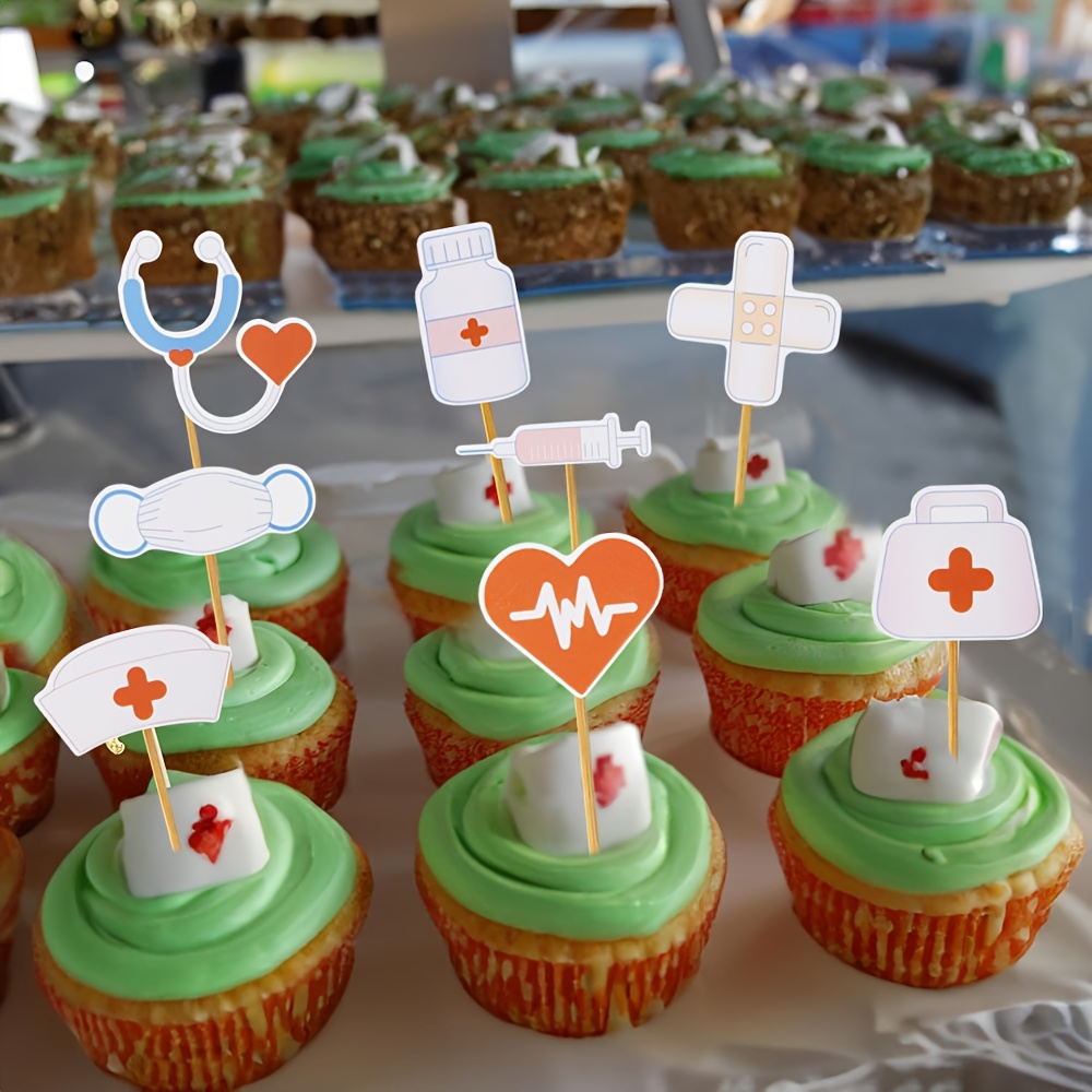 19 Decorazioni Per Torte E Cupcake A Tema Infermieristico – Infermiera, Stetoscopio, Strumenti Medici, Ideale Per Feste Di Laurea - 4