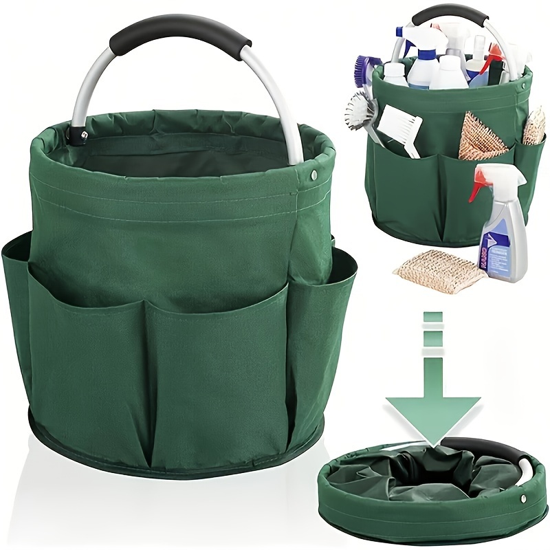 

Sac Organisateur d'Outils Portable pour Jardiniers - Tissu Oxford , Pliable & Lavable, Tote de Rangement Multi-Poches avec Poignée, Vert Armée/Noir