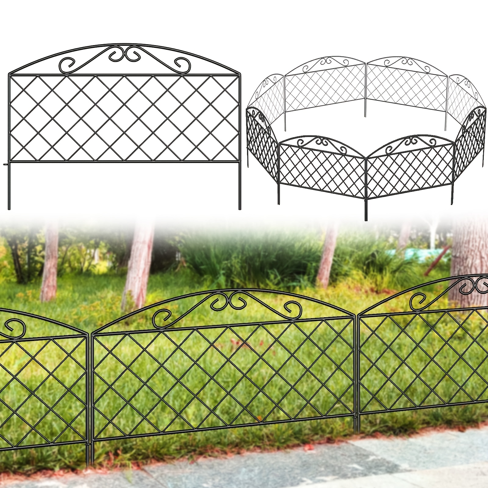 Image of [2d Flat] Thealyn No Dig Garden Fence: 44cm(h) X (l) Decorative Metal Garden Border - Rustproof Landscape Edging For Flower Beds, Yard & Patio, Animal Barrier For Small Dogs