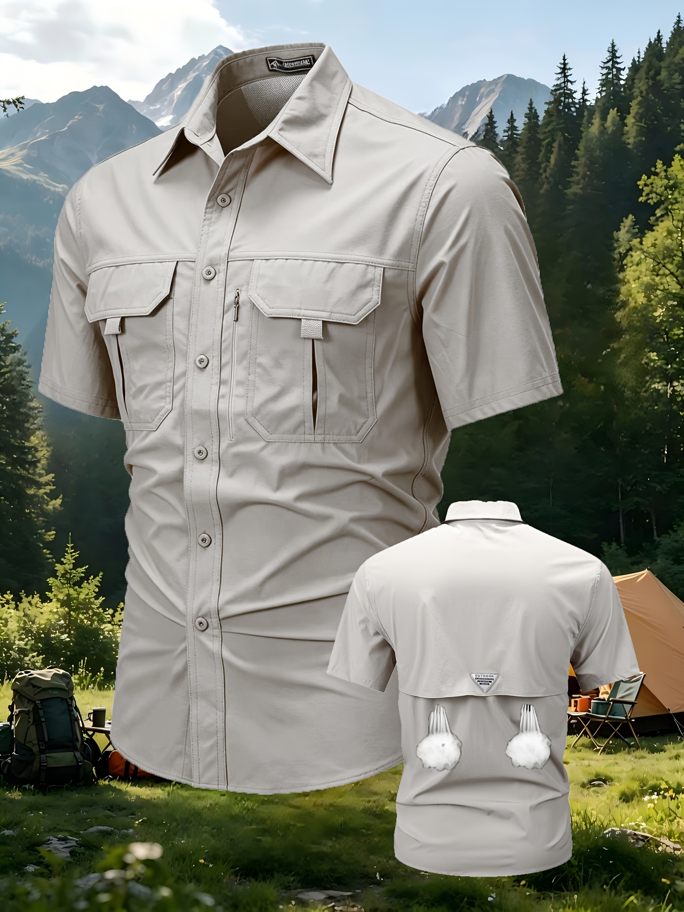 item picture mens summer quick dry workwear short sleeve shirt multi pocket   outdoor breathable shirt for mountaineering fishing and camping with ventilated mesh   suitable for daily and work wear