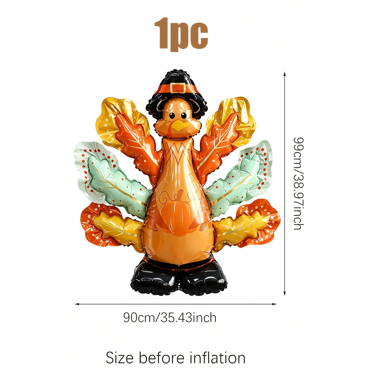 TEMU 1pc Thanksgiving Turkey Foil Balloon, Maple Leaf Hat , Large Autumn Foil Balloon Decoration, Suitable For Thanksgiving Decor, Party, Gathering