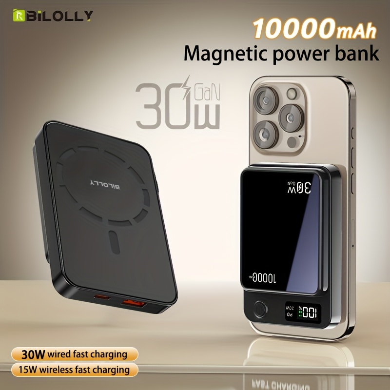 TEMU Magnetic Wireless Charging Power Bank, 6000/10000/150000mah Battery Pack, 30w Fast Charging Power Bank, 15w Fast Wireless Charging, Usb+c Port