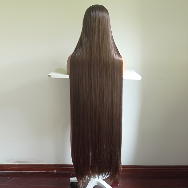48 inch rose   straight hair with bangs made of high temperature synthetic fibers suitable for christmas and halloween parties   colorful long straight hair in red   black and pink