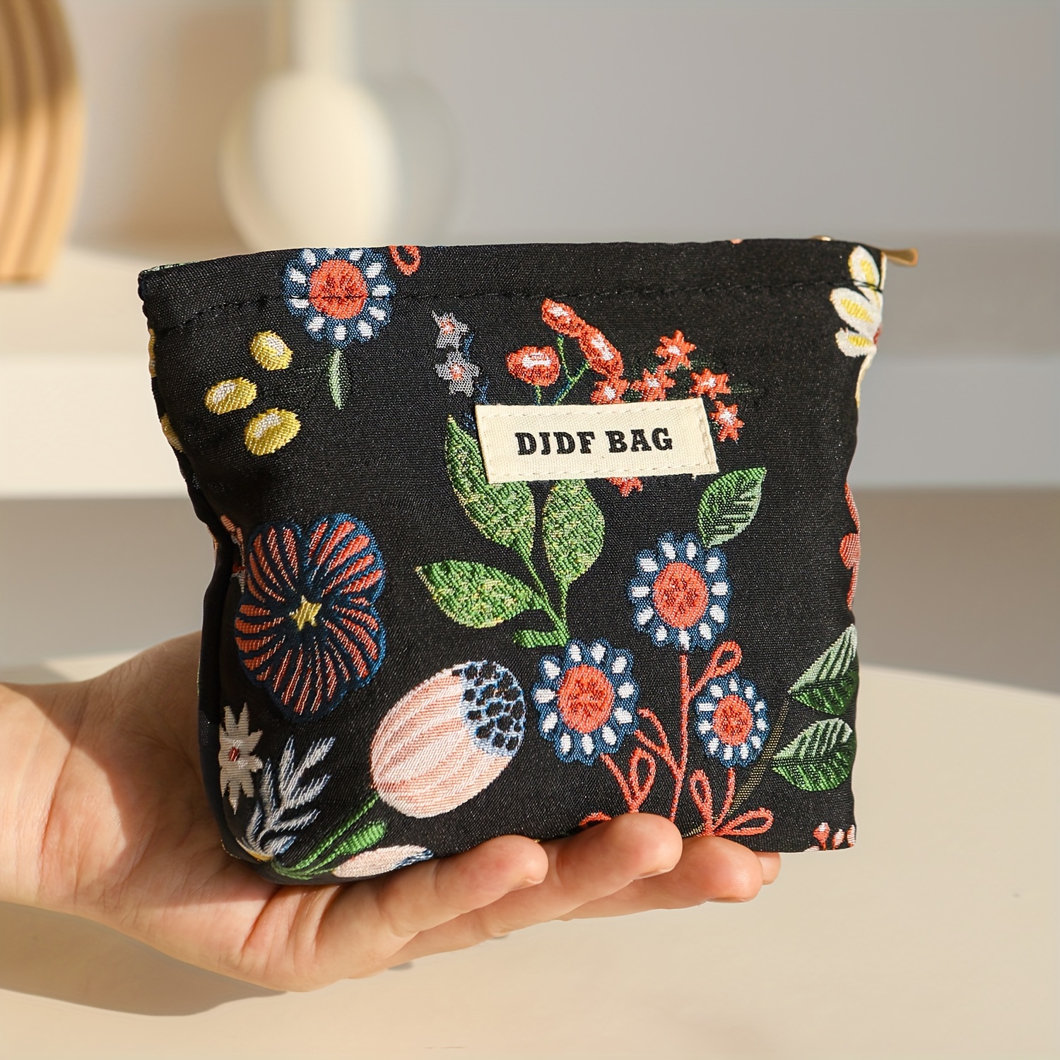 

Travel Essentials, Mini Makeup Bag, Lipstick Pouch With Embroidered Floral Pattern, Portable Bag Coin Purse, Earphone Case, Sanitary Pad Organizer