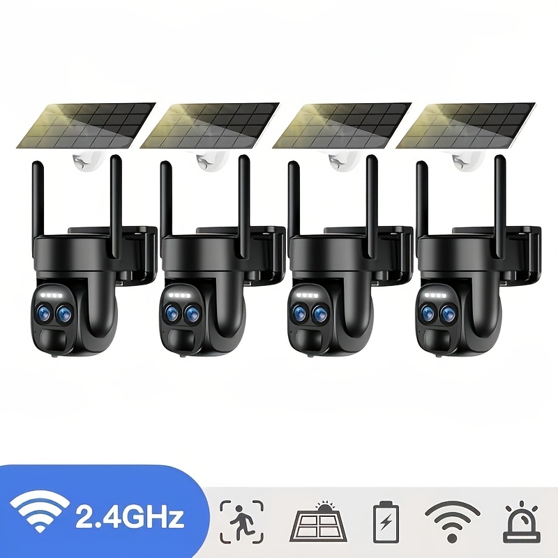 

4k Solar Security Cameras Wireless Outdoor, 2.4ghz Wifi Ptz Camera Battery Powered, 360°view Home Security Systems With Color , Spotlight Siren, Pir Sensor, Auto Tracking, 2-way Audio