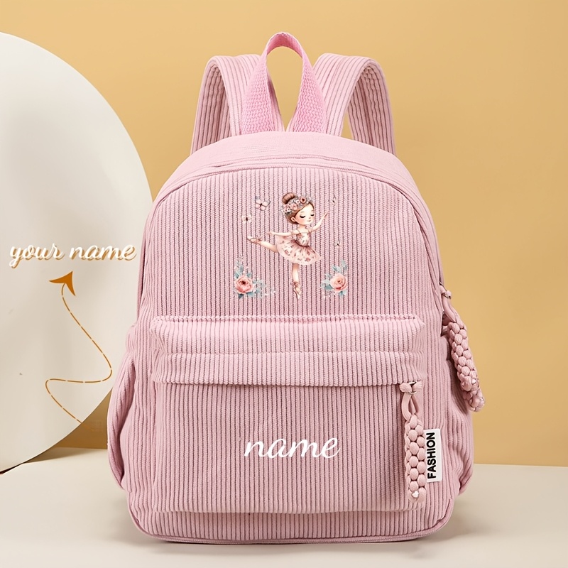 TEMU Custom Floral Ballet Print Velvet Women's Backpack, With Personalized Name Or Holiday Message, Greetings, Etc. Nylon Velvet Fabric, Stylish