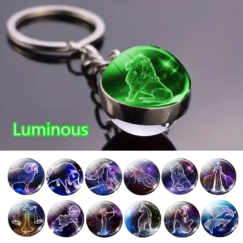 

Zodiac Signs Car Keychain - Glass Ball Pendant, Accessory Gift, 12 Houses