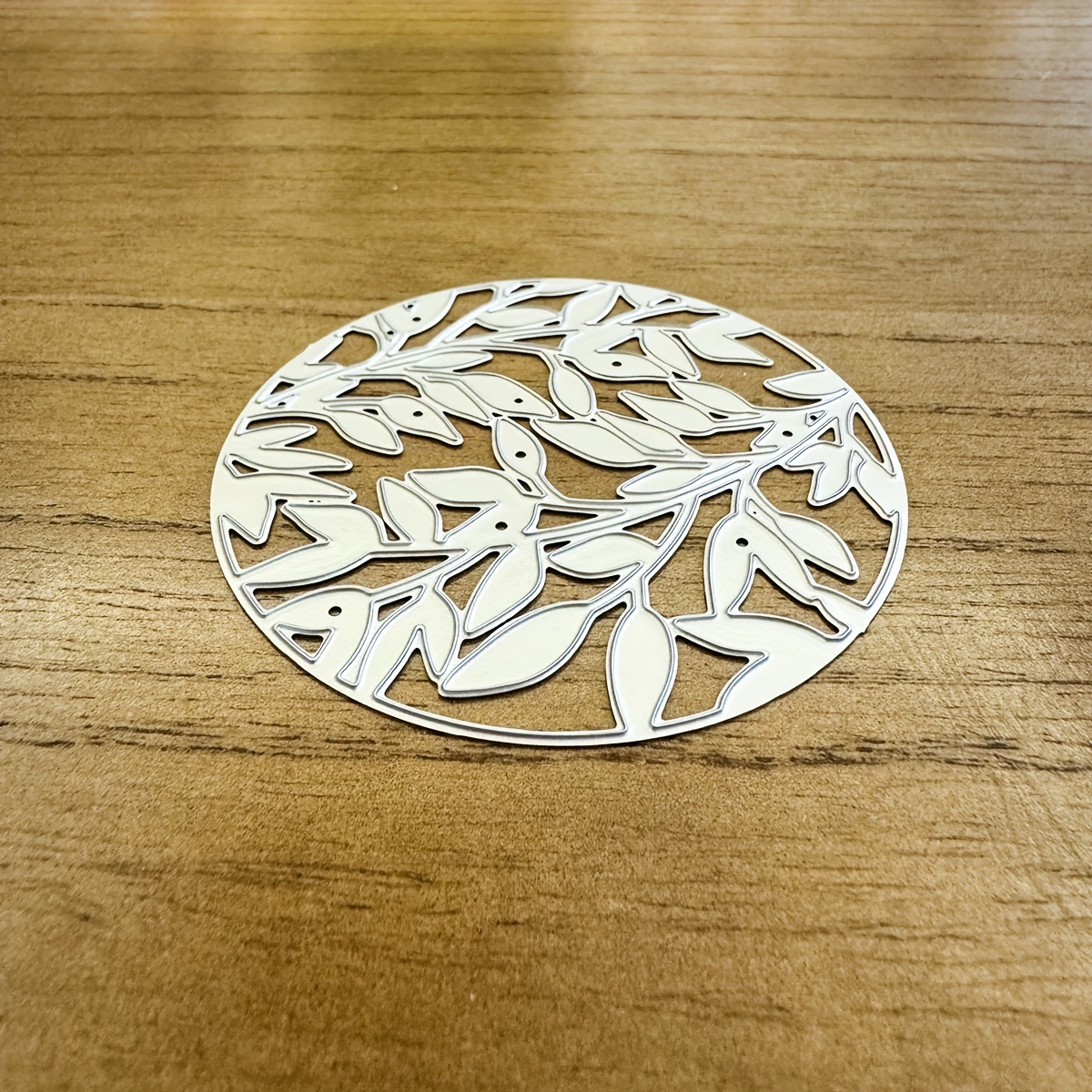 Original Lovely Round Leaves Branches Half-cut Frame Metal Cutting Dies Diy Scrapbooking Album Greeting Cards Home Decoration Holiday Handle Hand Made