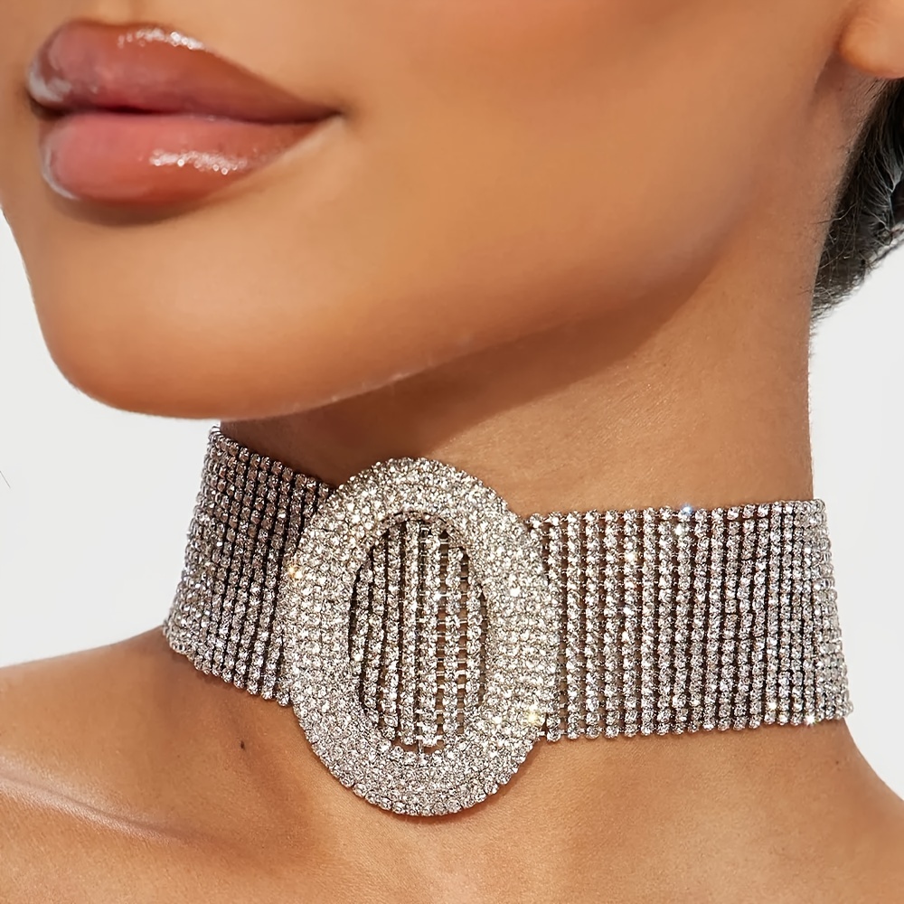 

Stunning Multi-layer Rhinestone Choker Necklace, Sweet & Cool Simple Clavicle Chain, Vintage Bohemian Style Accessory For Women Gifts For Eid