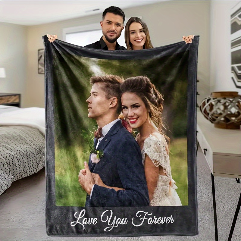 

Custom Couple's Photo Flannel Blanket - Personalized Wedding & Anniversary Gift, Soft & Warm For Couch, Bed, Office, And Travel