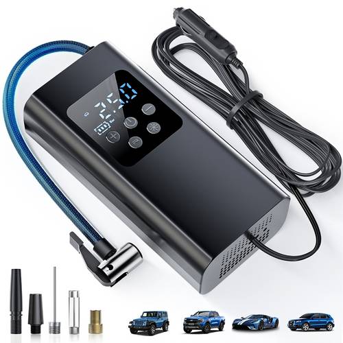 portable wired car electric air pump corded digital tire inflator with led 150 psi 36 quickly inflates vehicle tires