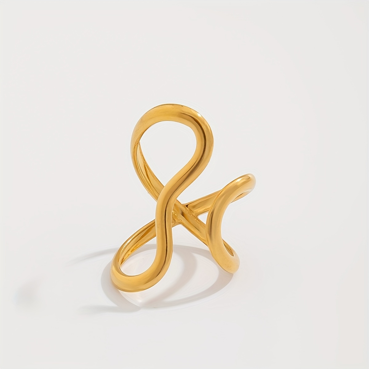 TEMU 1pc Vintage Minimalist Irregular Hollow Abstract Open-end Curved Ring, Asymmetric Wavy Open Stainless Steel Ring, Hollow , Suitable For Women'