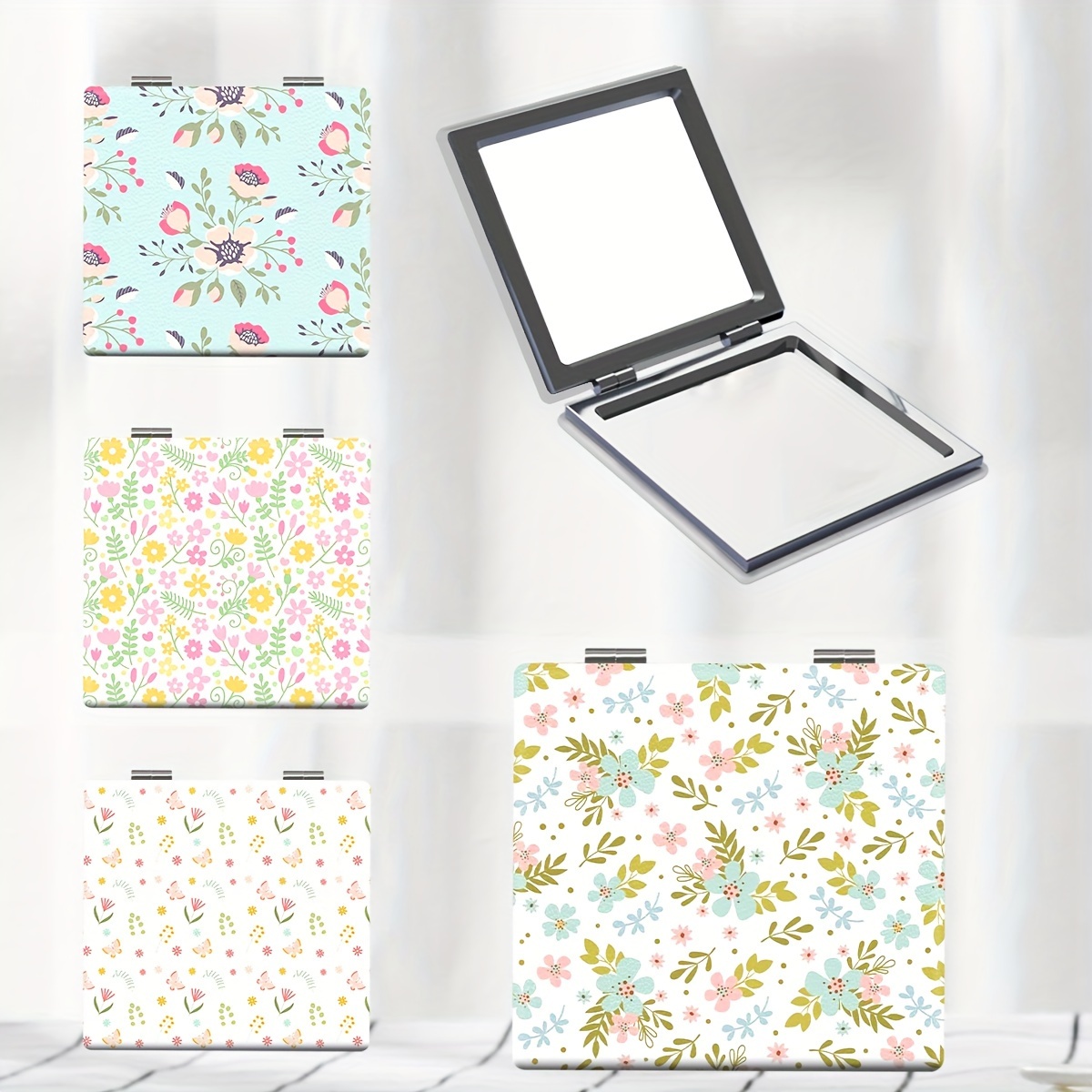 Portable Pocket Makeup Mirror Foldable HD Pastoral Style Floral