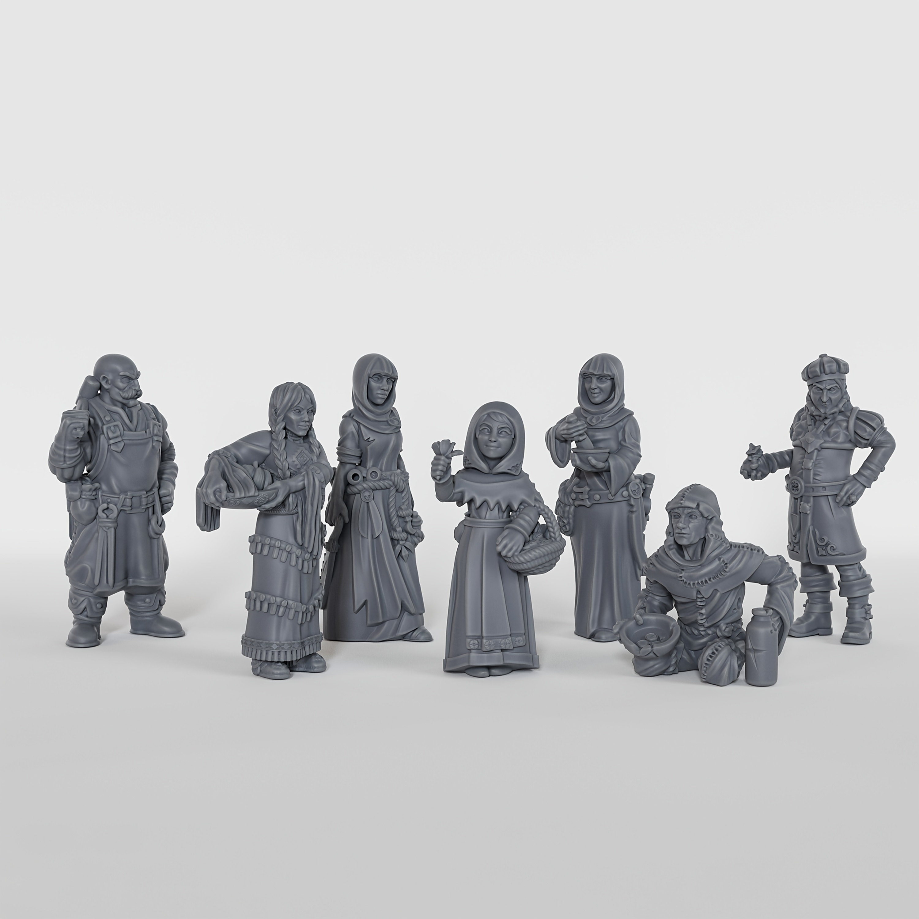 

7pcs Omglobal Dnd Miniatures Set - Abs Material, Market Citizens For Tabletop Rpgs & Campaigns, Roleplaying Game Accessories, Omglobal