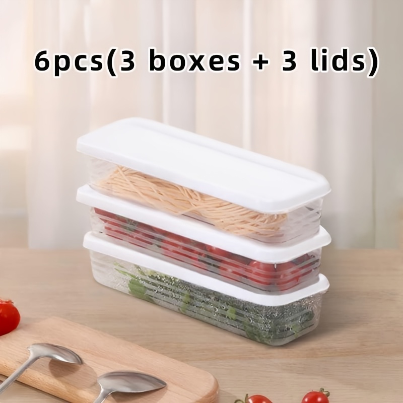 6pcs Set (3 Lids + 3 Containers) - Fresh-keeping Storage Box For , Scallions, Noodles, Eggs & Prep Foods - Thickened Airtight Kitchen Organizer For Refrigerator Freshness