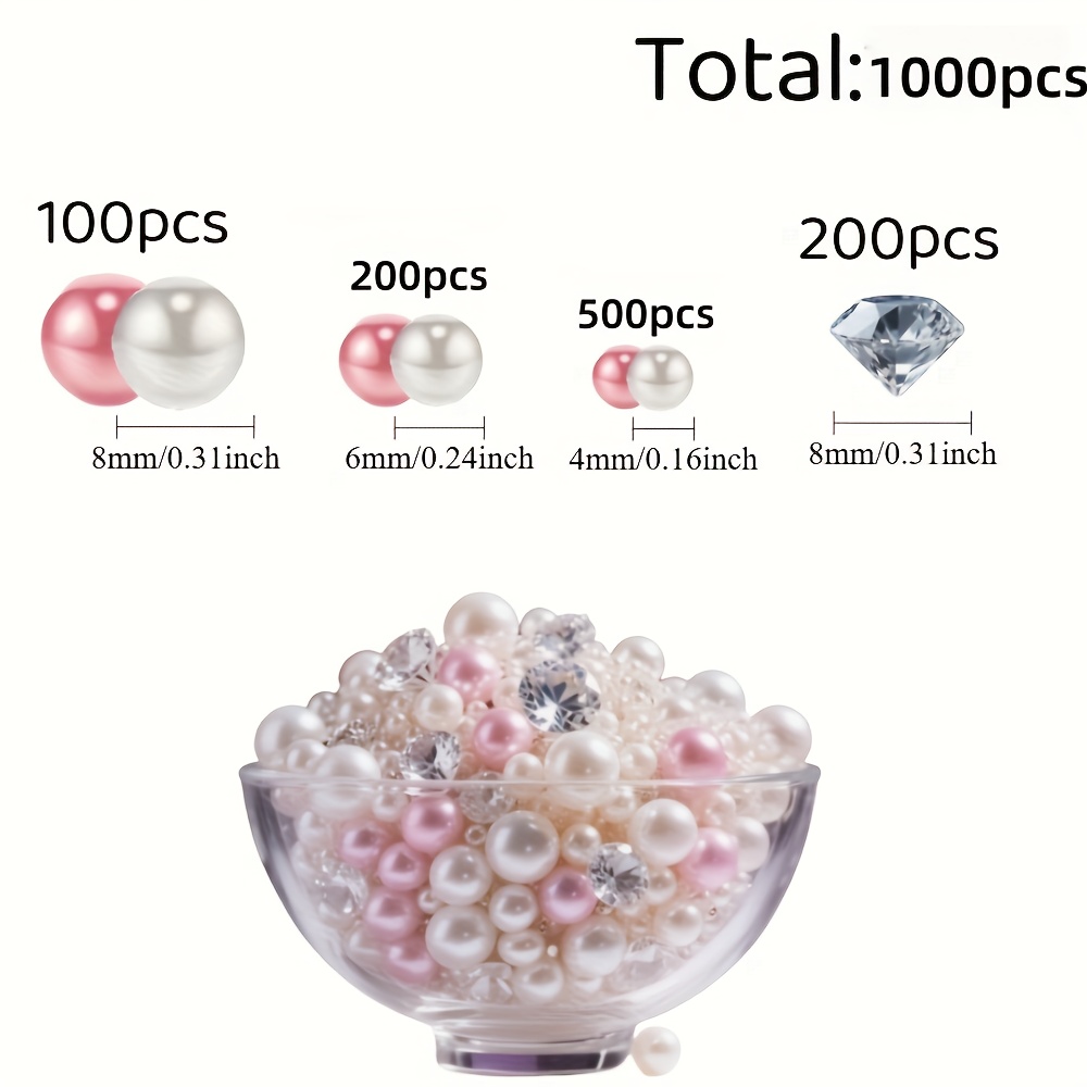 E-shop 1000 Stück simulierte künstliche Perlen in Rosa Weiß, zufällige Mischung, simulierte Diamanten, geeignet für Vasenfüller, , -Arrangement,