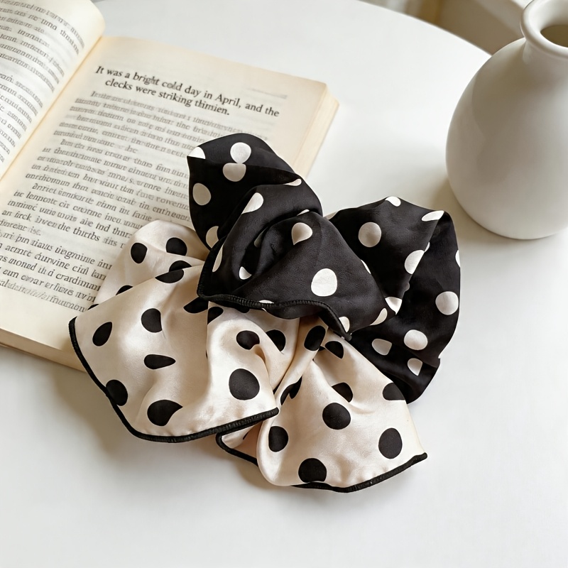 TEMU 2pcspcs Vintage Bohemian Polka Dot Scrunchie Hair Bands - Oversized Jumbo Crinkled Fabric Hair Ties With Artisan Design, Retro Textured Hair