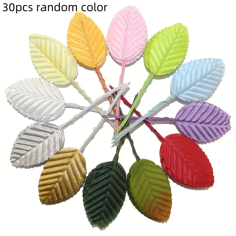 TEMU 30pcs Simulated Flower Leaves, Leaf Cloth Flower Leaves, Colored Leaves, Silky Leaf Shaped Decoration For Scrapbooks, Valentine's Day Craft Fake