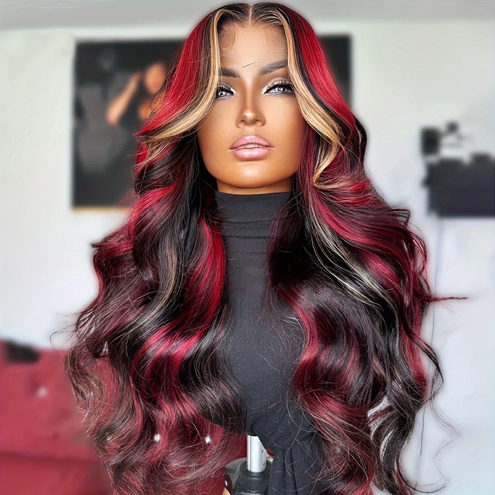 TEMU 6x5 Blonde Red Wigs Body Wave Glueless Lace Front Wigs For Women Daily Christmas Black Friday Density Deep Wave Wigs Pre Hairline