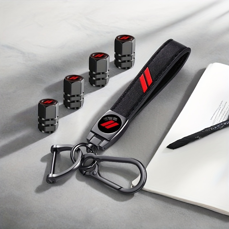 TEMU 1pc Comfortable Touch, Wear-resistant Faux Leather Keychain, Keychain, Car Keyring, 4pcs Tire Valve