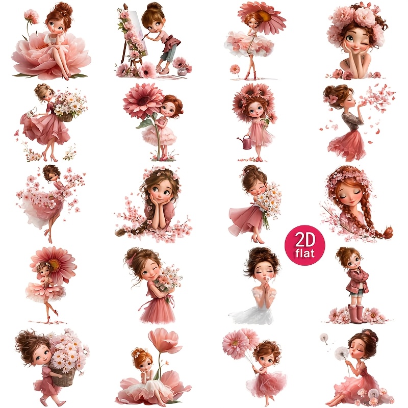 Image of 1 Pack Pink Flower Fairy Stickers 2d Flat Creative Handmade Sticker Decoration Scrapbooking Journal Photo Stationery Sticker School Handmade Material Sticker Set Decoration