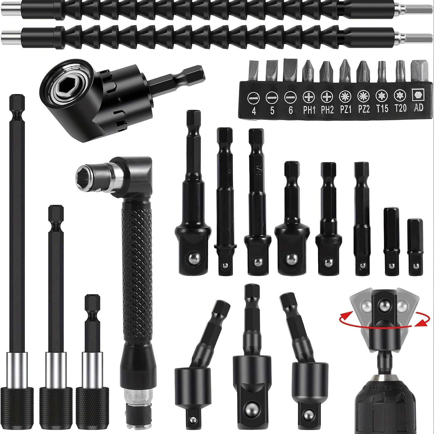 

Flexible Shaft Drill Bit Extension Set With 10 Drill Bit Sets, 360° Rotatable Socket Adapter Hex Adapter Socket Socket Wrench Magnetic Extender Screwdriver Electric Manual Tool