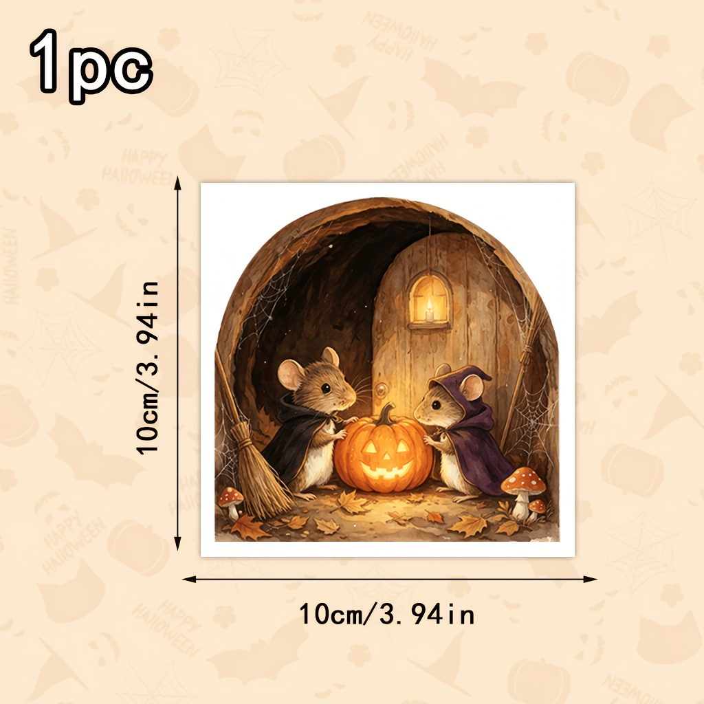 TEMU 1 Halloween Maus Wandaufkleber - Halbkreisförmiger Kunststoffaufkleber mit wellenförmigen Rändern, mit Maus- und Kürbis-Designs; Matte Tierdruck