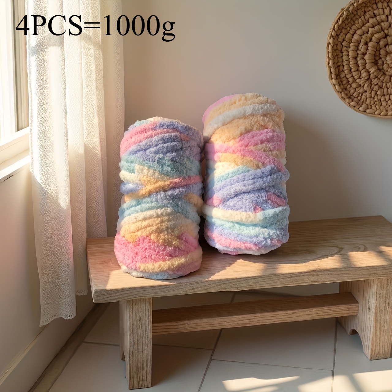 4 zvitkič0č1000 g/35,27 oz Ekstra debela mehka preja s črtami, ročno izdelana pletenje specialiteta - mešane barve, idealna za pletenje odej,