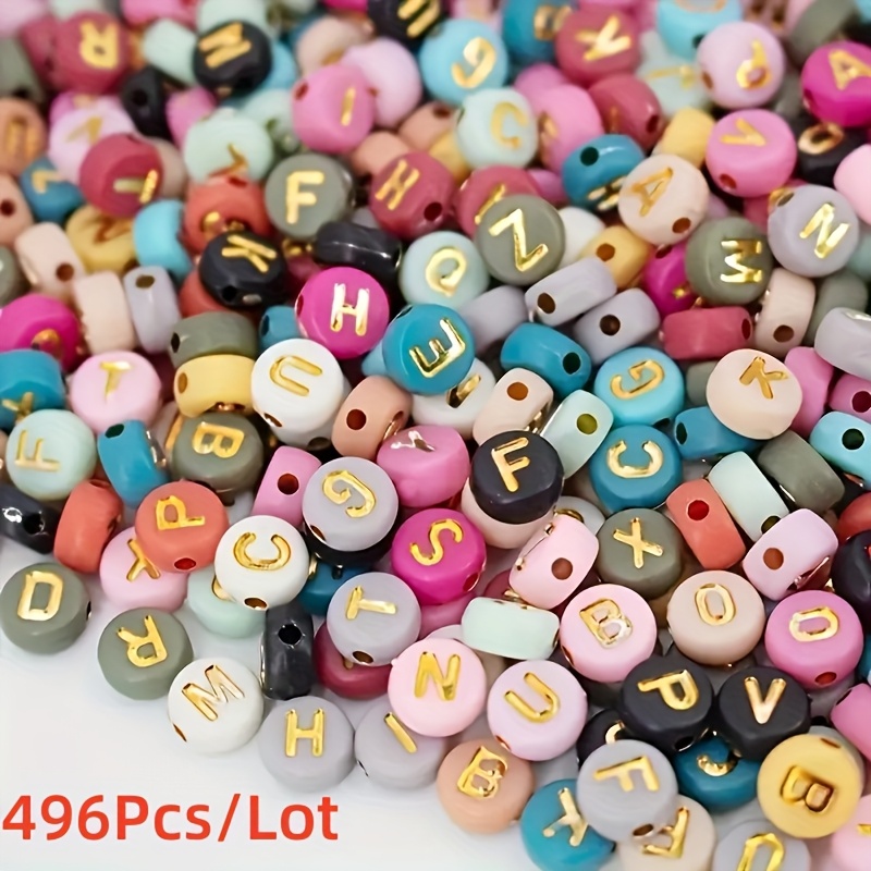 2d Flat, 96/496pcs White Golden Color Mixed Letter Acrylic Beads 7mm Flat Round Spacer Alphabet Beads Jewelry Making Handmade Necklace Bracelet Diy