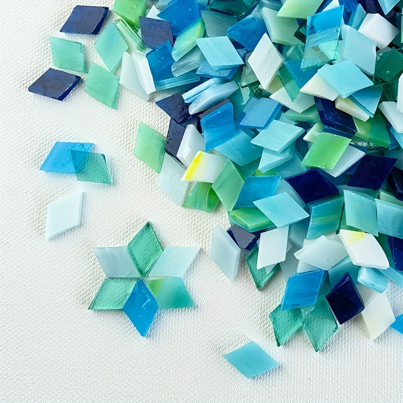 160pcs Vintage & Blue Glass Mosaic Tiles, 3.52oz - Diy Quadrilateral Craft Supplies For Candle Holders And Decorations, Diy Craft Materials